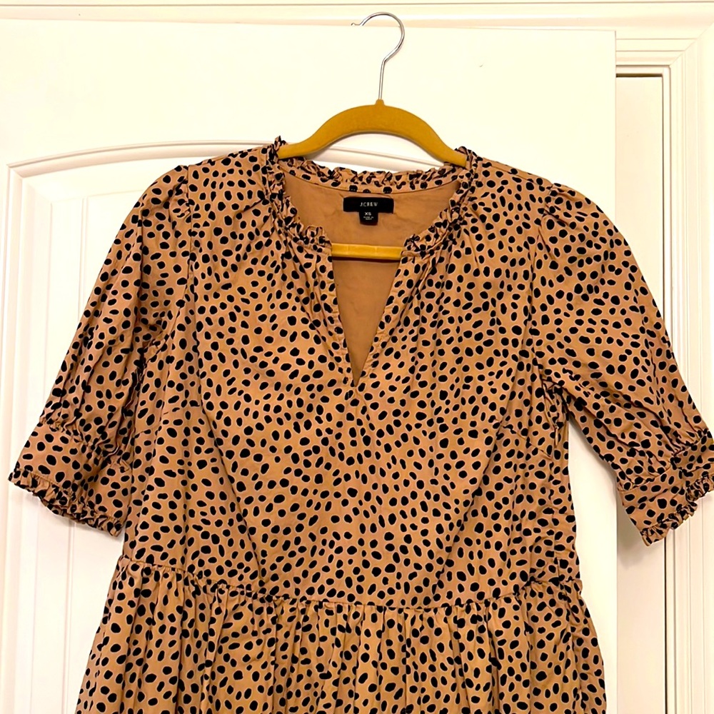J. Crew Ruffle Dress Cotton Chic Classy Animal Print Tiered Mini Comfortable